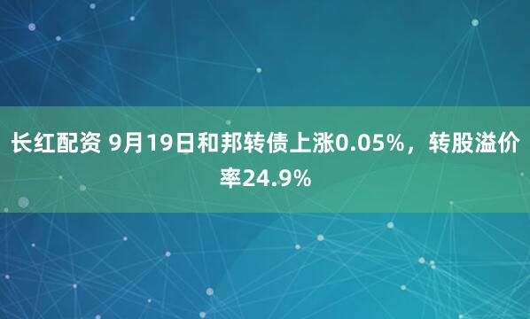 长红配资 9月19日和邦转债上涨0.05%，转股溢价率24.9%